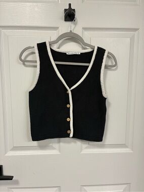Abercrombie and Fitch Black Knit Button-Front Vest with White Trim